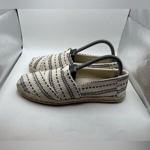 Toms Women's Cream and Black Striped Espadrille Flats